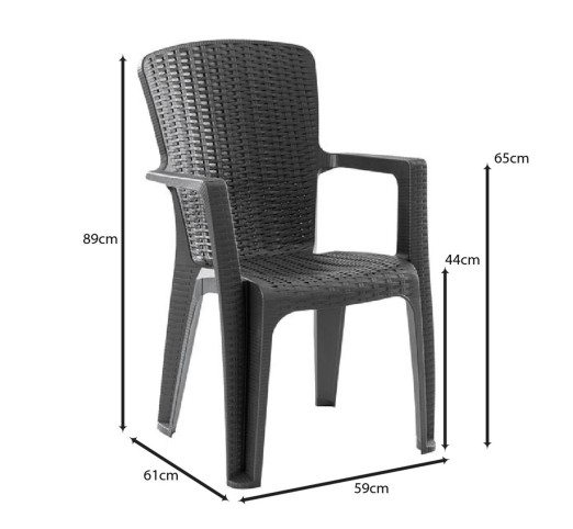 SIDE Πολυθρόνα Κήπου - Βεράντας Στοιβαζόμενη Rattan Look / PP - UV Απόχρωση Ανθρακί
