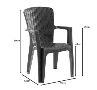 SIDE Πολυθρόνα Κήπου - Βεράντας Στοιβαζόμενη Rattan Look / PP - UV Απόχρωση Ανθρακί
