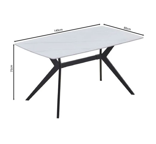 GALI Τραπέζι Τραπεζαρίας - Κουζίνας 140x80cm / Μέταλλο Βαφή Μαύρο - Sintered Stone White Marble