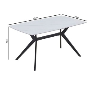 GALI Τραπέζι Τραπεζαρίας - Κουζίνας 140x80cm / Μέταλλο Βαφή Μαύρο - Sintered Stone White Marble