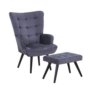 LOBBY Set Armchair & Stool / Metal Black - Velure Dark Grey