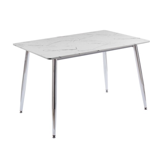 OSLO Dining Table Kitchen - Restaurant / Metal Chrome - Sintered Stone White Marble