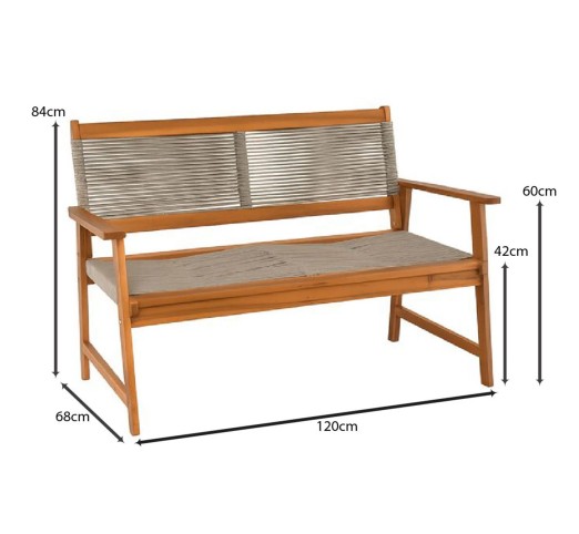 SPRING Living 2-Seat Bench / Acacia Natural - Rope Wicker Beige