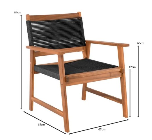 SPRING Living Armchair / Acacia Natural - Rope Wicker Black