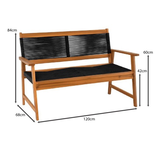 SPRING Living 2-Seat Bench / Acacia Natural - Rope Wicker Black