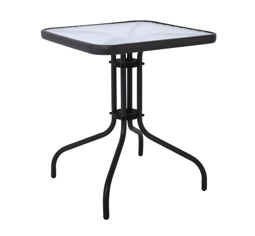 BALENO Τραπέζι Κήπου - Βεράντας 60x60cm / Μέταλλο Βαφή Μαύρο - Γυαλί Tempered