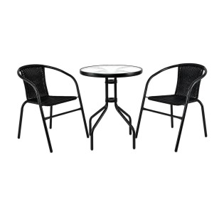 BALENO Set-Pro Κήπου & Βεράντας - Τραπέζι Ø60cm & 2 Πολυθρόνες / Μέταλλο Μαύρο - Wicker Μαύρο
