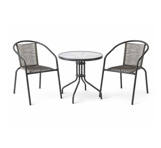 MIKA Set Table Ø60cm & 2 Armchairs / Metal Anthracite - PE Rattan Grey