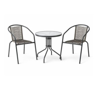 MIKA Set Table Ø60cm & 2 Armchairs / Metal Anthracite - PE Rattan Grey