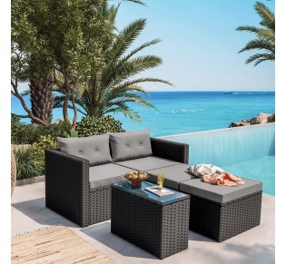 JAKARTA 5pcs Set Multifunctional / Metal & Wicker Black - Cushions Grey