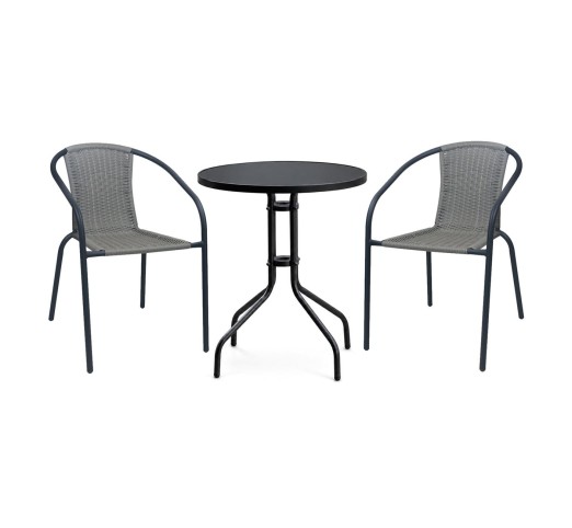 BALENO-W2 3pcs Set / Metal Black - Mixed Grey Wicker
