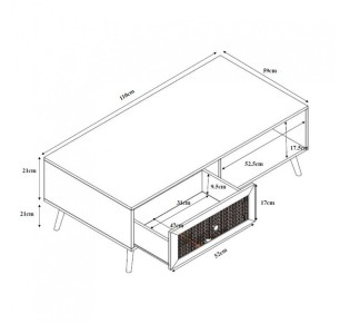 AMMOS COFFEE TABLE 1DRAWER CHIPBOARD WITH MELAMINE CARTA NATURAL WITH RATTAN 110x59xH41,4cm E1 PRC