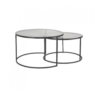 SOLAR COFFEE TABLE SET 2PCS BLACK 75x75xH45cm