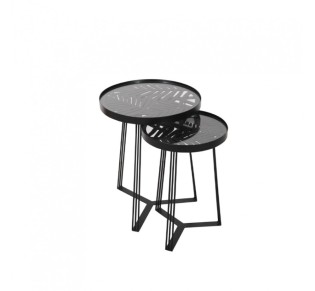 JUNGLE SIDE TABLE SET 2PCS BLACK WITH PATTERN BLACK 40x40x50