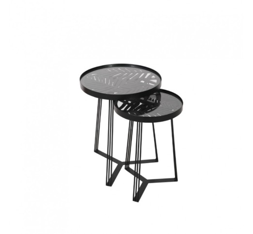 JUNGLE SIDE TABLE SET 2PCS BLACK WITH PATTERN BLACK 40x40x50