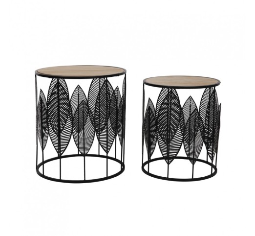 LEAF COFFEE TABLE SET 2PCS BLACK NATURAL 40x40x45