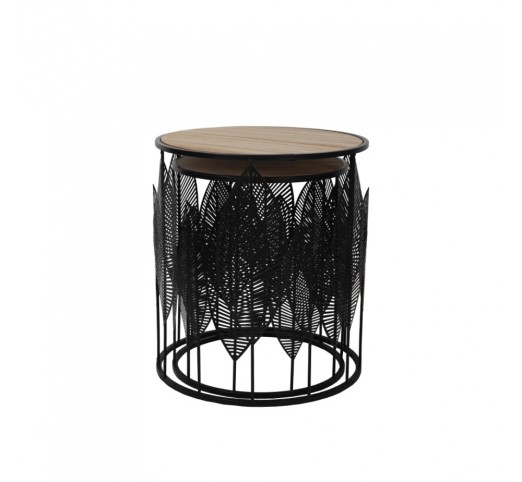 LEAF COFFEE TABLE SET 2ΤΕΜ ΜΑΥΡΟ ΦΥΣΙΚΟ 40x40xH45cm