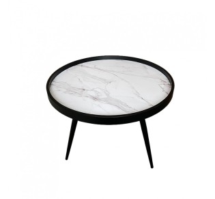 MARM COFFEE TABLE ΛΕΥΚΟ ΜΕ PATTERN ΜΑΥΡΟ 60x60xH45cm