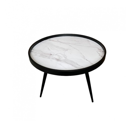 MARM COFFEE TABLE ΛΕΥΚΟ ΜΕ PATTERN ΜΑΥΡΟ 60x60xH45cm