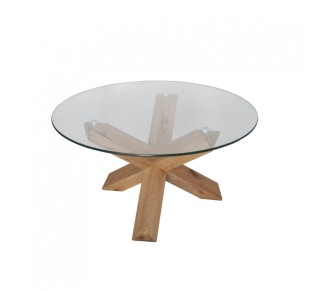 GLASS COFFEE TABLE TRANSPARENT OAK 80x80xH42cm