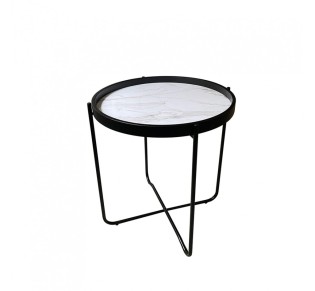 ALABASTER SIDE TABLE ΛΕΥΚΟ ΜΕ PATTERN ΜΑΥΡΟ 53x53xH55cm