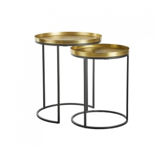 TOTALE SIDE TABLE SET 2PCS BRASS ANTIQUE BLACK 49x49x56cm