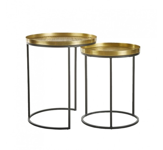 TOTALE SIDE TABLE SET 2ΤΕΜ BRASS ANTIQUE ΜΑΥΡΟ 49x49xH56cm