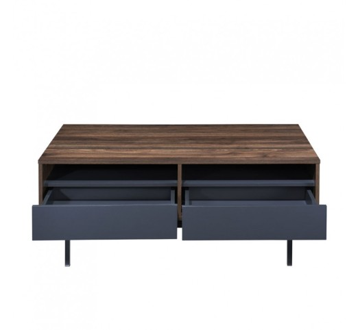 GROOVES COFFEE TABLE 2DRAWERS WALNUT GREY 110x60x45cm