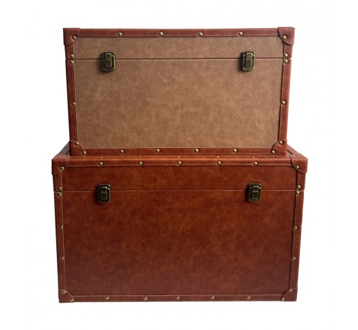 BRYST CHESTS SET 2PCS 64x40x40cm MDF COGNAC PURO FABRIC