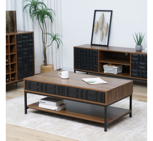 ZUMA COFFEE TABLE 2DRAWERS 3SHELVES WALNUT BLACK 111,5x60xH44cm