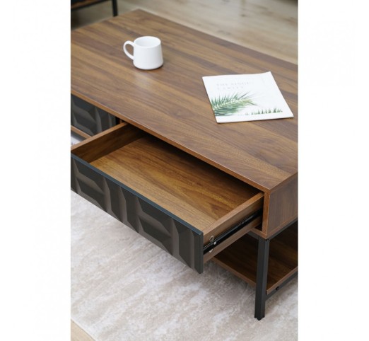 ZUMA COFFEE TABLE 2DRAWERS 3SHELVES WALNUT BLACK 111,5x60xH44cm