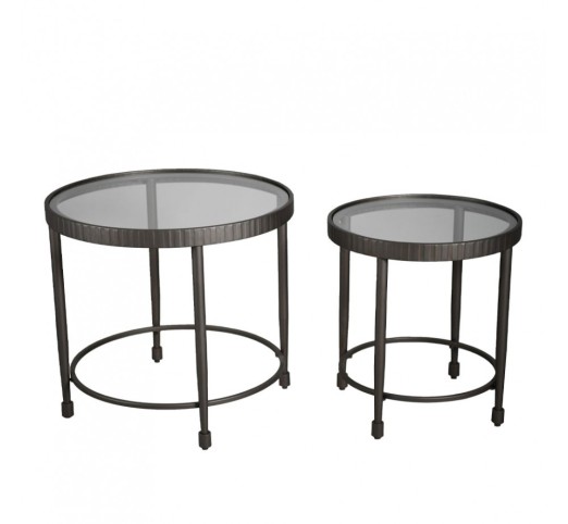 GRANAZ SIDE TABLE SET 2ΤΕΜ GUNMETAL 65x65xH60cm
