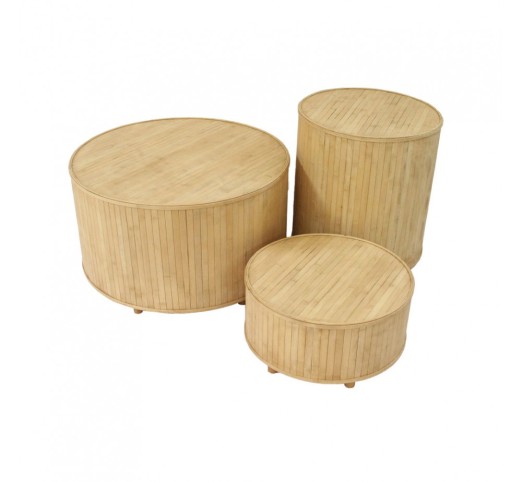 RIBBONS SIDE TABLE SET 3ΤΕΜ ΦΥΣΙΚΟ 61x61xH34cm