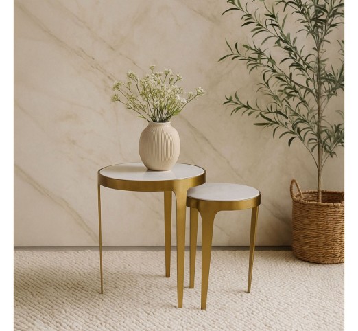 STICKS SIDE TABLE SET 2ΤΕΜ ΛΕΥΚΟ ΧΡΥΣΟ 37x37xH54,5cm