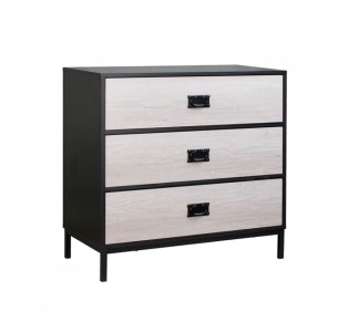 FACTORY COMMODE 3DRAWERS CHIPBOARD WITH MELAMINE CARTA BLACK OAK METAL SONOMA DECAPE E1 PRC