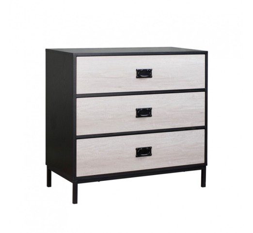 FACTORY COMMODE 3DRAWERS CHIPBOARD WITH MELAMINE CARTA BLACK OAK METAL SONOMA DECAPE E1 PRC