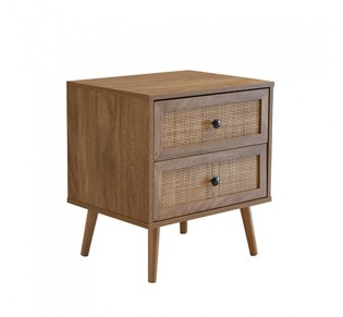 AMMOS NIGHTSTAND 2DRAWERS CHIPBOARD WITH MELAMINE CARTA NATURAL WITH RATTAN 50x39xH54,8cm