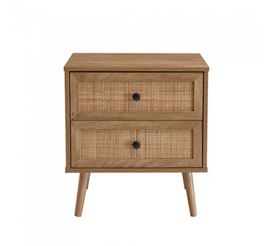AMMOS NIGHTSTAND 2DRAWERS CHIPBOARD WITH MELAMINE CARTA NATURAL WITH RATTAN 50x39xH54,8cm