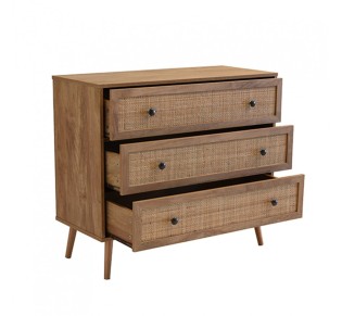 AMMOS COMMODE 3DRAWERS CHIPBOARD WITH MELAMINE CARTA NATURAL WITH RATTAN E1 PRC