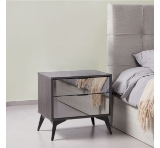 SPECCHIO NIGHTSTAND 2DRAWERS BLACK OAK MIRROR 58x39xH55cm