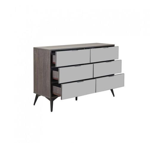 SPECCHIO PEDESTAL 6DRAWERS BLACK OAK MIRROR 120x39xH80cm
