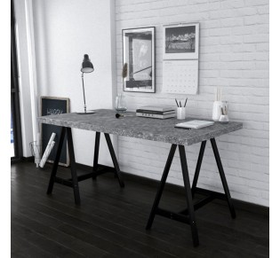 CAVALLETTO ΓΡΑΦΕΙΟ CEMENT ΜΑΥΡΟ 140x75xH74cm 2