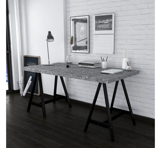 CAVALLETTO ΓΡΑΦΕΙΟ CEMENT ΜΑΥΡΟ 140x75xH74cm