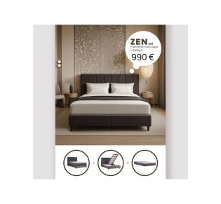 ZEN ΚΡΕΒΑΤΙ ΜΕ ΑΠΟΘΗΚ. ΧΩΡΟ ΚΑΙ ΣΤΡΩΜΑ ΓΚΡΙ ΣΚΟΥΡΟ 174x212xH126,5cm