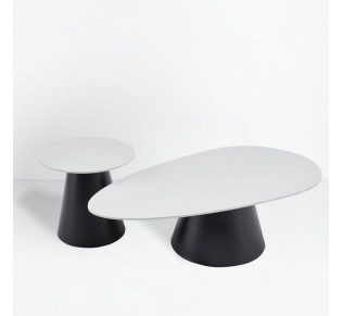 OVO COFFEE TABLE SET 2ΤΕΜ ΛΕΥΚΟ ΜΕ ΟΨΗ ΜΑΡΜΑΡΟΥ ΜΑΥΡΟ 129x69xH38cm
