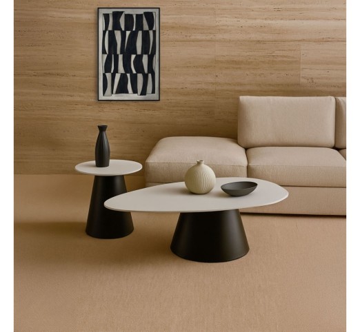 OVO COFFEE TABLE SET 2PCS WHITE WITH MARBLE PATTERN BLACK 129x69xH38cm