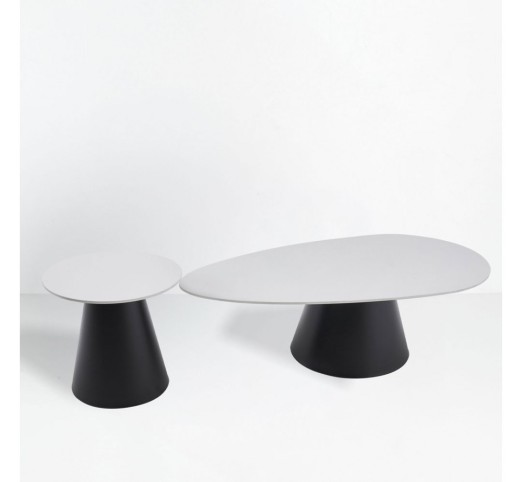 OVO COFFEE TABLE SET 2ΤΕΜ ΛΕΥΚΟ ΜΕ ΟΨΗ ΜΑΡΜΑΡΟΥ ΜΑΥΡΟ 129x69xH38cm