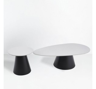 OVO COFFEE TABLE SET 2ΤΕΜ ΛΕΥΚΟ ΜΕ ΟΨΗ ΜΑΡΜΑΡΟΥ ΜΑΥΡΟ 129x69xH38cm