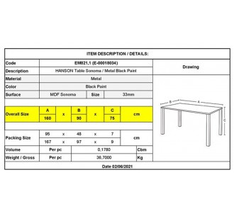HANSON Table 160x90cm... 2